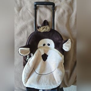 2 in 1 Children's Monkey Rolling Trolley Backpack Toddler Kids School Travel Bag
